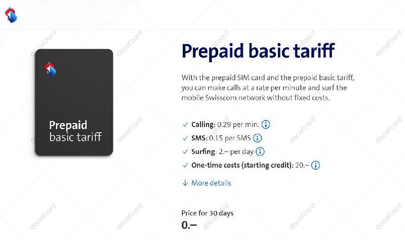 Swisscom Prepaid eSIM 瑞士保号卡#Swisscom #eSIM #瑞士 • 无月租，开卡费 CHF 20 赠送余额 20 • 每年至少使用一次服务，否则停用并回收号码，10 个月不活动将收到短信通知 • 支持 eSIM 转移，支持苹果 eSIM 快速转移✔️详细介绍：