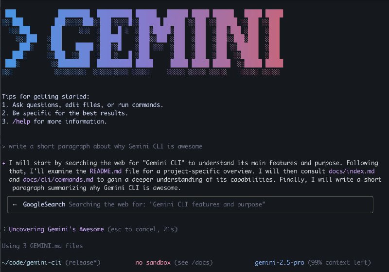 Google发布 Gemini CLI要免费使用 Gemini CLI，只需使用个人 Google 帐户登录即可获得免费的 Gemini Code Assist 许可证