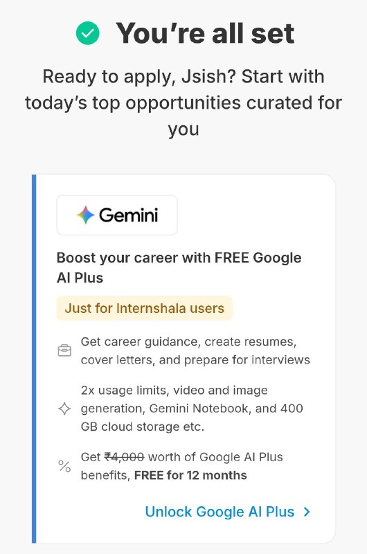 internshala.com，注册选大学生毕业年份选 26 年以后，其他随便填，可以领一年 google ai plus